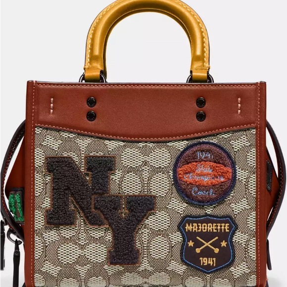 Coach Rogue 20 In Signature Textile Jacquard With Varsity Patches Used Twice. - Picture 1 of 5